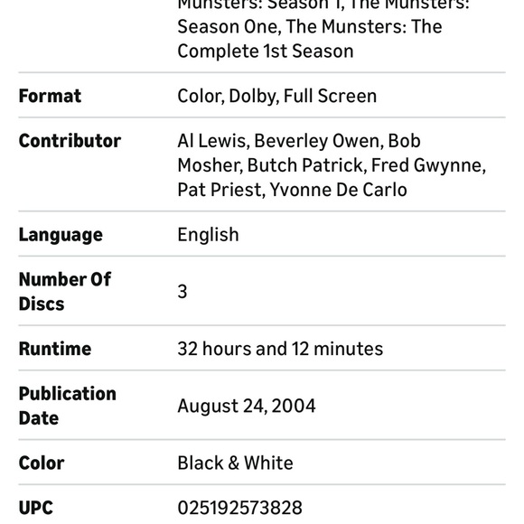 # 0723+ The Munsters First Season DVD Set - Picture 9 of 9